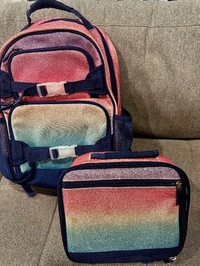 Pottery Barn Kids Rainbow Glitter MacKenzie backpack and lunch bag